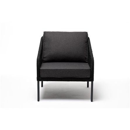 "Канны" кресло плетеное из роупа (узелки), каркас алюминий темно-серый (RAL7024) муар, роуп темно-серый круглый, ткань темно-сер