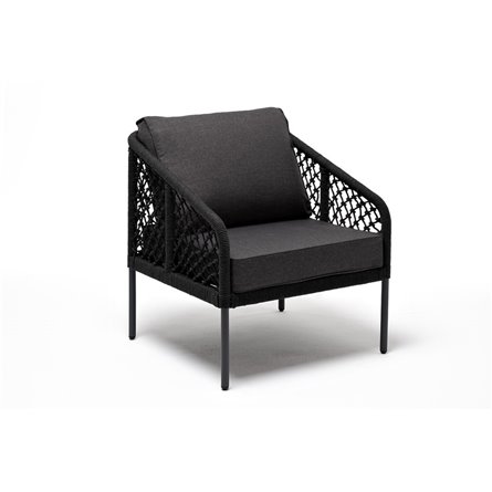 "Канны" кресло плетеное из роупа (узелки), каркас алюминий темно-серый (RAL7024) муар, роуп темно-серый круглый, ткань темно-сер