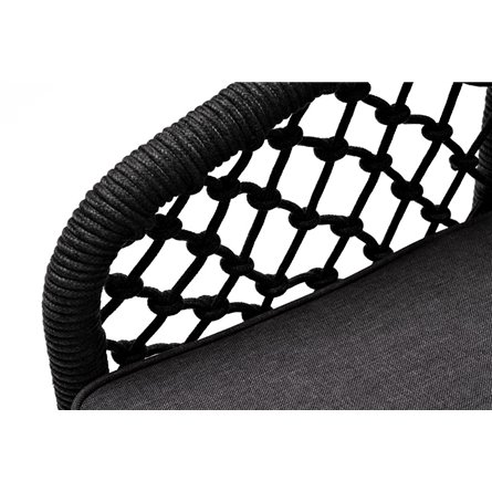 "Канны" кресло плетеное из роупа (узелки), каркас алюминий темно-серый (RAL7024) муар, роуп темно-серый круглый, ткань темно-сер