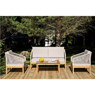 "Канны" лаунж-зона 4-местная из роупа со столиком "Канны" цвета "дуб", основание дуб, роуп бежевый