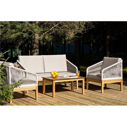 "Канны" лаунж-зона 4-местная из роупа со столиком "Канны" цвета "дуб", основание дуб, роуп бежевый