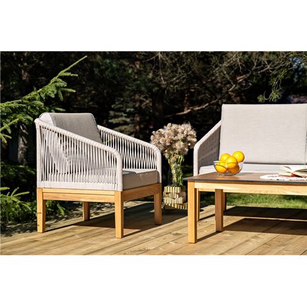 "Канны" лаунж-зона 4-местная из роупа со столиком "Канны" цвета "дуб", основание дуб, роуп бежевый