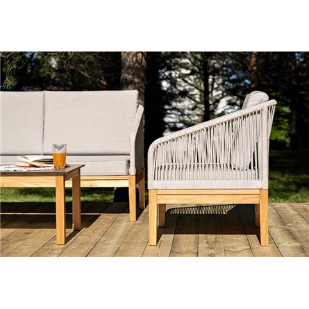 "Канны" лаунж-зона 4-местная из роупа со столиком "Канны" цвета "дуб", основание дуб, роуп бежевый