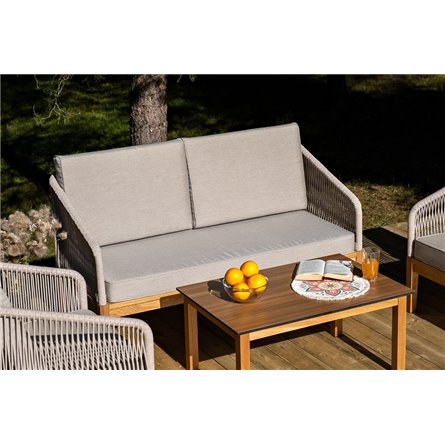 "Канны" лаунж-зона 4-местная из роупа со столиком "Канны" цвета "дуб", основание дуб, роуп бежевый