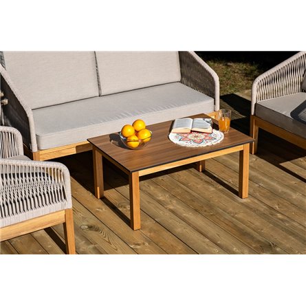 "Канны" лаунж-зона 4-местная из роупа со столиком "Канны" цвета "дуб", основание дуб, роуп бежевый