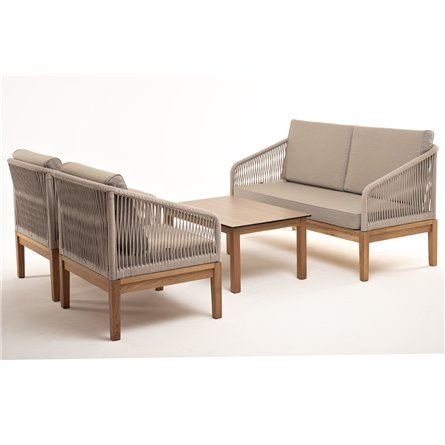 "Канны" лаунж-зона 4-местная из роупа со столиком "Канны" цвета "дуб", основание дуб, роуп бежевый