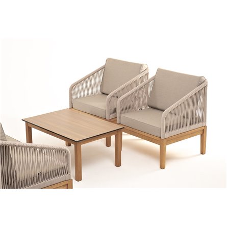 "Канны" лаунж-зона 4-местная из роупа со столиком "Канны" цвета "дуб", основание дуб, роуп бежевый