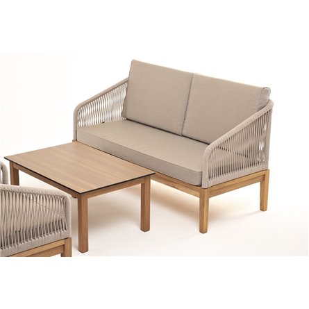 "Канны" лаунж-зона 4-местная из роупа со столиком "Канны" цвета "дуб", основание дуб, роуп бежевый