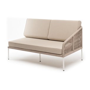 "Канны" левый модуль плетеный из роупа, каркас алюминий белый муар, роуп бежевый круглый, ткань бежевая 15052