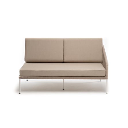 "Канны" левый модуль плетеный из роупа, каркас алюминий белый муар, роуп бежевый круглый, ткань бежевая 15052