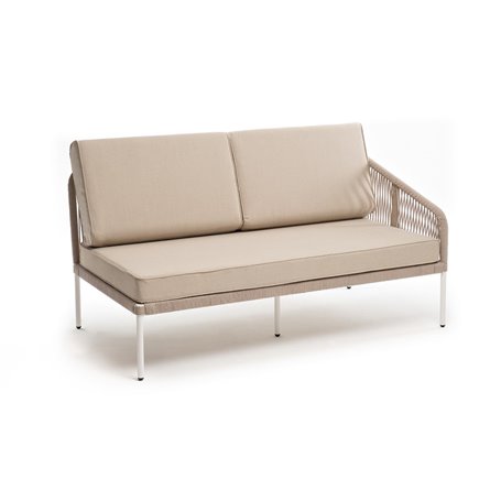 "Канны" левый модуль плетеный из роупа, каркас алюминий белый муар, роуп бежевый круглый, ткань бежевая 15052