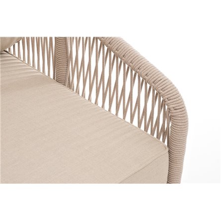 "Канны" левый модуль плетеный из роупа, каркас алюминий белый муар, роуп бежевый круглый, ткань бежевая 15052