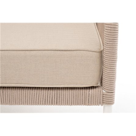 "Канны" левый модуль плетеный из роупа, каркас алюминий белый муар, роуп бежевый круглый, ткань бежевая 15052