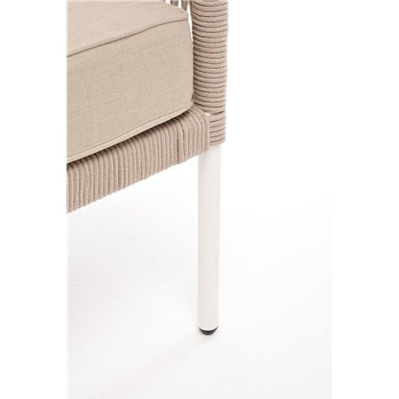 "Канны" левый модуль плетеный из роупа, каркас алюминий белый муар, роуп бежевый круглый, ткань бежевая 15052