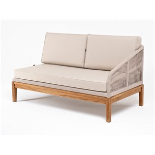 "Канны" левый модуль плетеный из роупа, основание дуб, роуп бежевый круглый, ткань бежевая 052