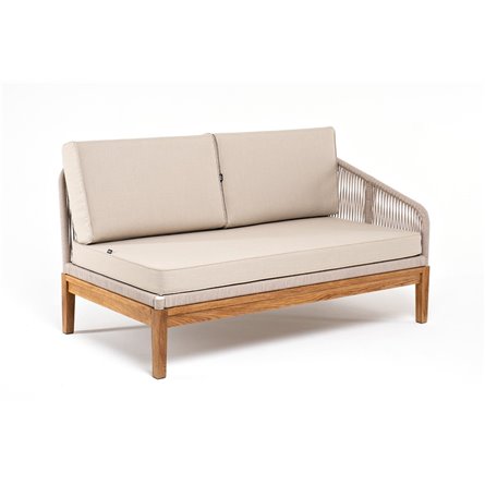 "Канны" левый модуль плетеный из роупа, основание дуб, роуп бежевый круглый, ткань бежевая 052