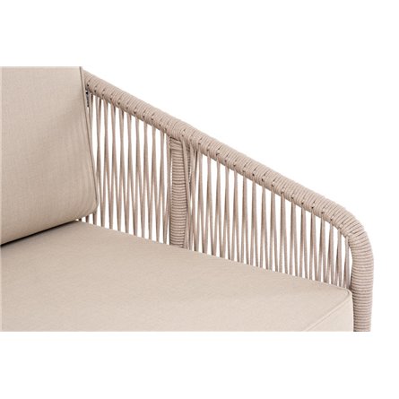 "Канны" левый модуль плетеный из роупа, основание дуб, роуп бежевый круглый, ткань бежевая 052