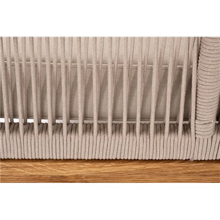 "Канны" левый модуль плетеный из роупа, основание дуб, роуп бежевый круглый, ткань бежевая 052