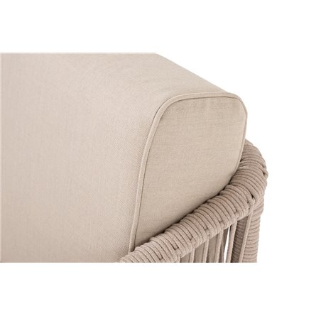 "Канны" левый модуль плетеный из роупа, основание дуб, роуп бежевый круглый, ткань бежевая 052