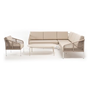 "Канны" модульная угловая лаунж-зона из роупа (веревки) со столом "Диего" (молочный), цвет бежевый