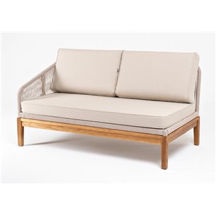 "Канны" правый модуль плетеный из роупа, основание дуб, роуп бежевый круглый, ткань бежевая 052