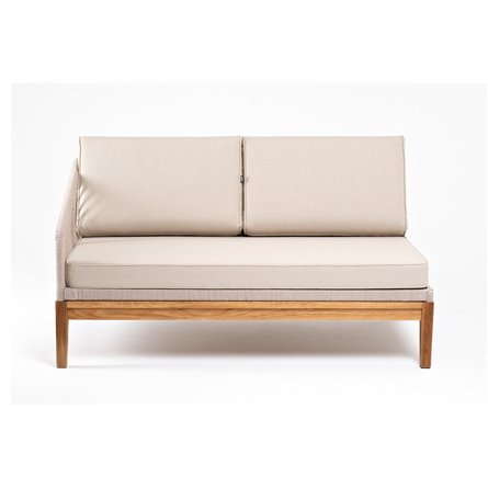 "Канны" правый модуль плетеный из роупа, основание дуб, роуп бежевый круглый, ткань бежевая 052