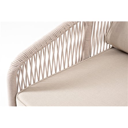 "Канны" правый модуль плетеный из роупа, основание дуб, роуп бежевый круглый, ткань бежевая 052