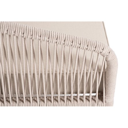 "Канны" правый модуль плетеный из роупа, основание дуб, роуп бежевый круглый, ткань бежевая 052