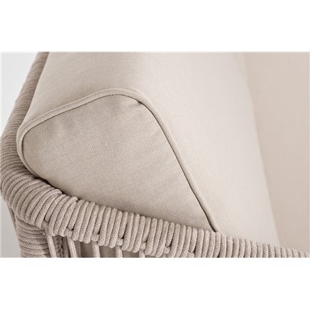 "Канны" правый модуль плетеный из роупа, основание дуб, роуп бежевый круглый, ткань бежевая 052