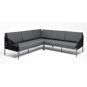"Канны" диван модульный плетеный из роупа, каркас алюминий темно-серый (RAL7024), роуп темно-серый круглый, ткань темно-серая