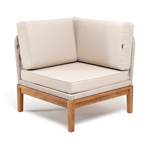 "Канны" угловой модуль плетеный из роупа, основание дуб, роуп бежевый круглый, ткань бежевая 052