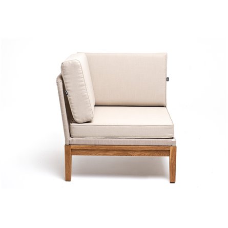 "Канны" угловой модуль плетеный из роупа, основание дуб, роуп бежевый круглый, ткань бежевая 052