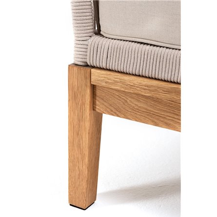 "Канны" угловой модуль плетеный из роупа, основание дуб, роуп бежевый круглый, ткань бежевая 052