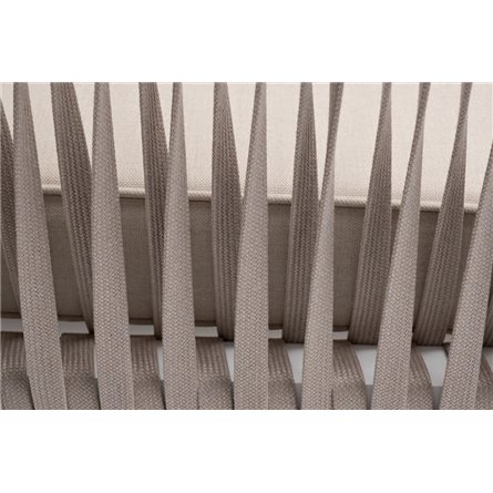 "Касабланка" диван 2-местный плетеный из роупа, каркас алюминий белый муар, роуп бежевый 20мм, ткань бежевая 15052