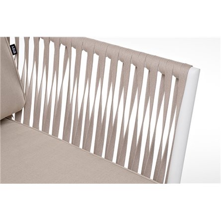 "Касабланка" диван 2-местный плетеный из роупа, каркас алюминий белый муар, роуп бежевый 20мм, ткань бежевая 15052