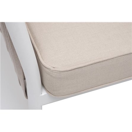 "Касабланка" диван 2-местный плетеный из роупа, каркас алюминий белый муар, роуп бежевый 20мм, ткань бежевая 15052