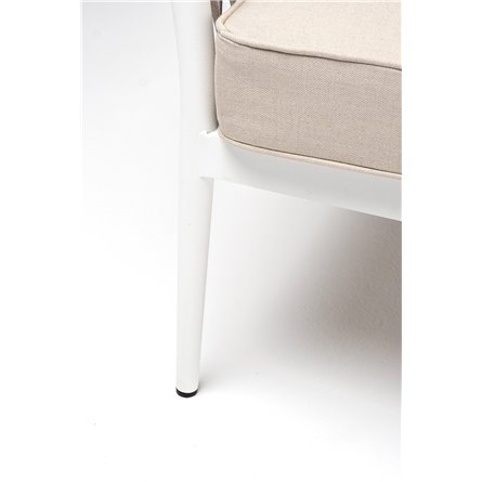 "Касабланка" диван 2-местный плетеный из роупа, каркас алюминий белый муар, роуп бежевый 20мм, ткань бежевая 15052