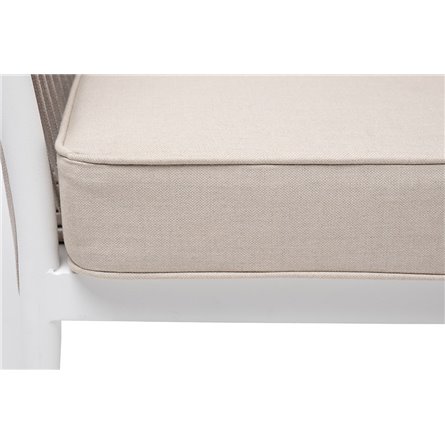 "Касабланка" диван 2-местный плетеный из роупа, каркас алюминий белый муар, роуп бежевый 20мм, ткань бежевая 15052