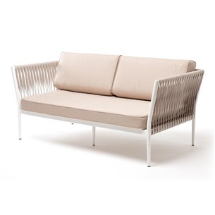 "Касабланка" диван 2-местный плетеный из роупа, каркас алюминий светло-серый (RAL7035) муар, роуп серо-коричневый 23мм, ткань бе