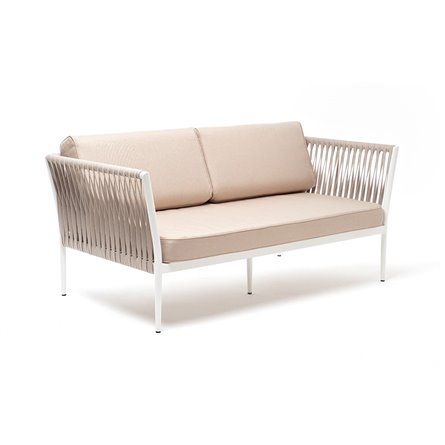 "Касабланка" диван 2-местный плетеный из роупа, каркас алюминий светло-серый (RAL7035) муар, роуп серо-коричневый 23мм, ткань бе