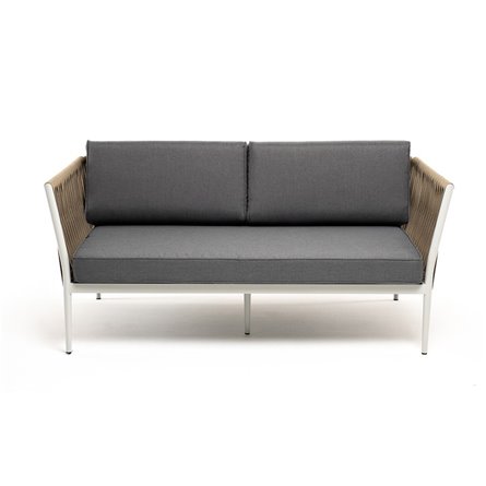 "Касабланка" диван 2-местный плетеный из роупа, каркас алюминий светло-серый (RAL7035) муар, роуп серо-коричневый 23мм, ткань се