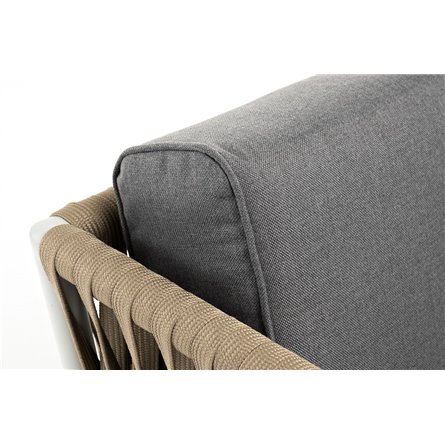 "Касабланка" диван 2-местный плетеный из роупа, каркас алюминий светло-серый (RAL7035) муар, роуп серо-коричневый 23мм, ткань се