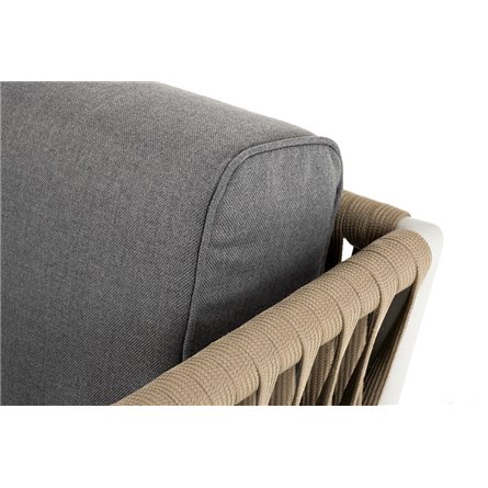 "Касабланка" диван 2-местный плетеный из роупа, каркас алюминий светло-серый (RAL7035) муар, роуп серо-коричневый 23мм, ткань се