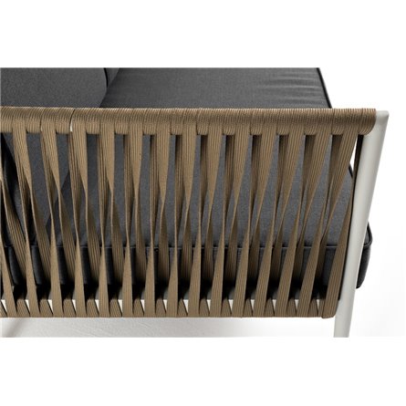 "Касабланка" диван 3-местный плетеный из роупа, каркас алюминий светло-серый (RAL7035) муар, роуп серо-коричневый 23мм, ткань се