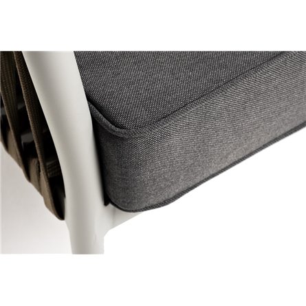 "Касабланка" диван 3-местный плетеный из роупа, каркас алюминий светло-серый (RAL7035) муар, роуп серо-коричневый 23мм, ткань се