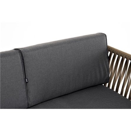 "Касабланка" диван 3-местный плетеный из роупа, каркас алюминий светло-серый (RAL7035) муар, роуп серо-коричневый 23мм, ткань се