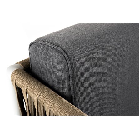 "Касабланка" диван 3-местный плетеный из роупа, каркас алюминий светло-серый (RAL7035) муар, роуп серо-коричневый 23мм, ткань се