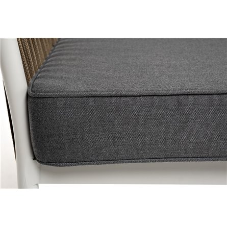 "Касабланка" диван 3-местный плетеный из роупа, каркас алюминий светло-серый (RAL7035) муар, роуп серо-коричневый 23мм, ткань се