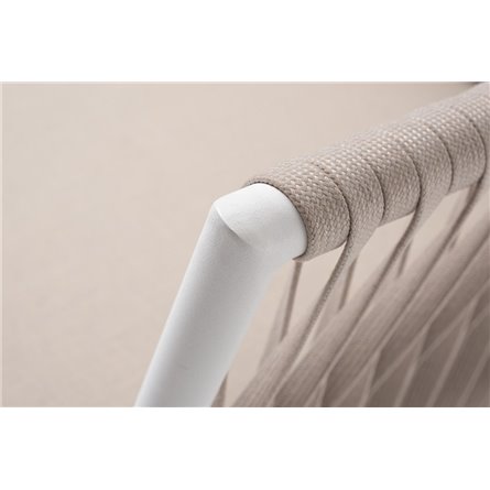 "Касабланка" кресло плетеное из роупа, каркас алюминий белый муар, роуп бежевый 20мм, ткань бежевая 052