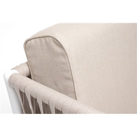 "Касабланка" кресло плетеное из роупа, каркас алюминий белый муар, роуп бежевый 20мм, ткань бежевая 15052